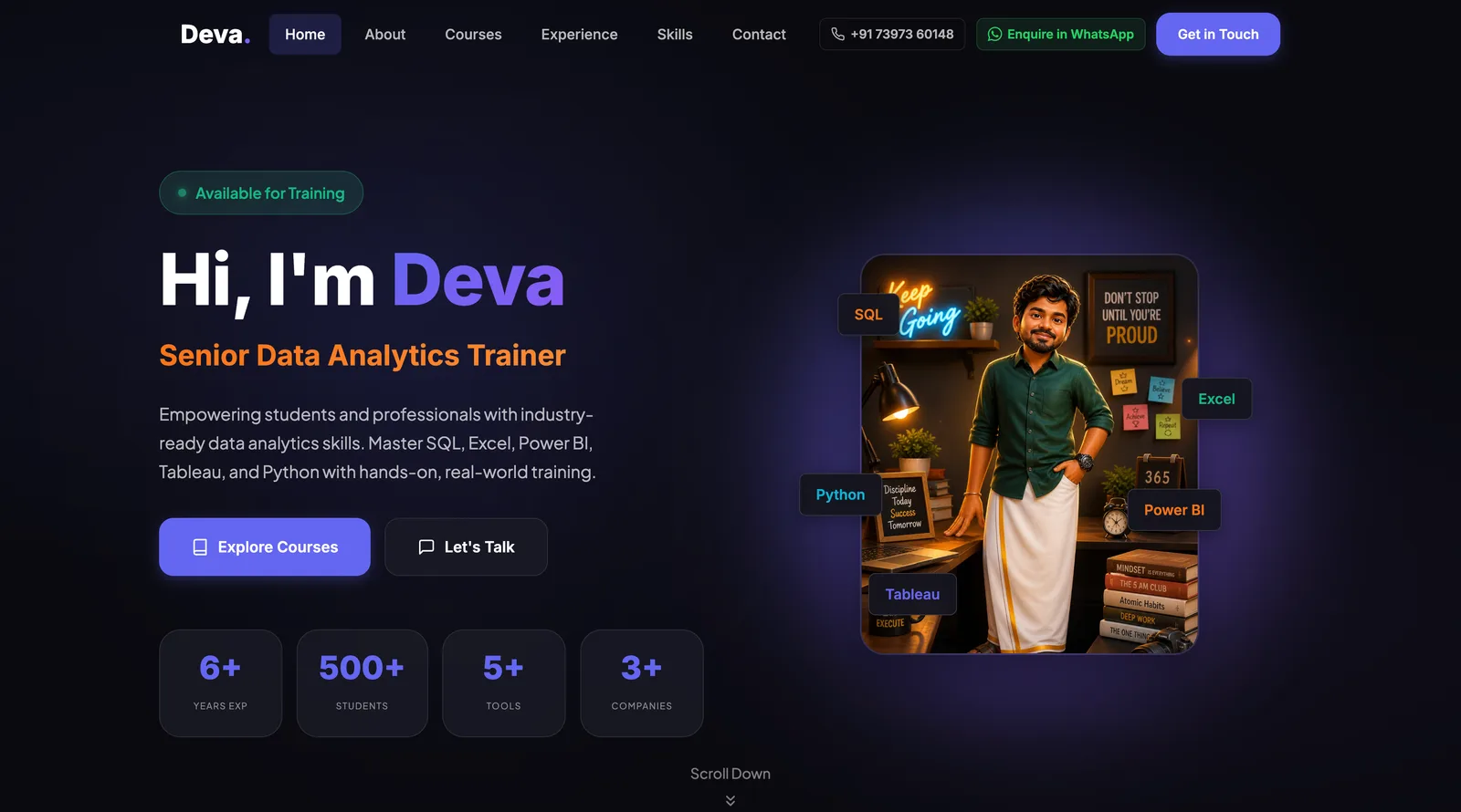 Deva Trainer website homepage screenshot